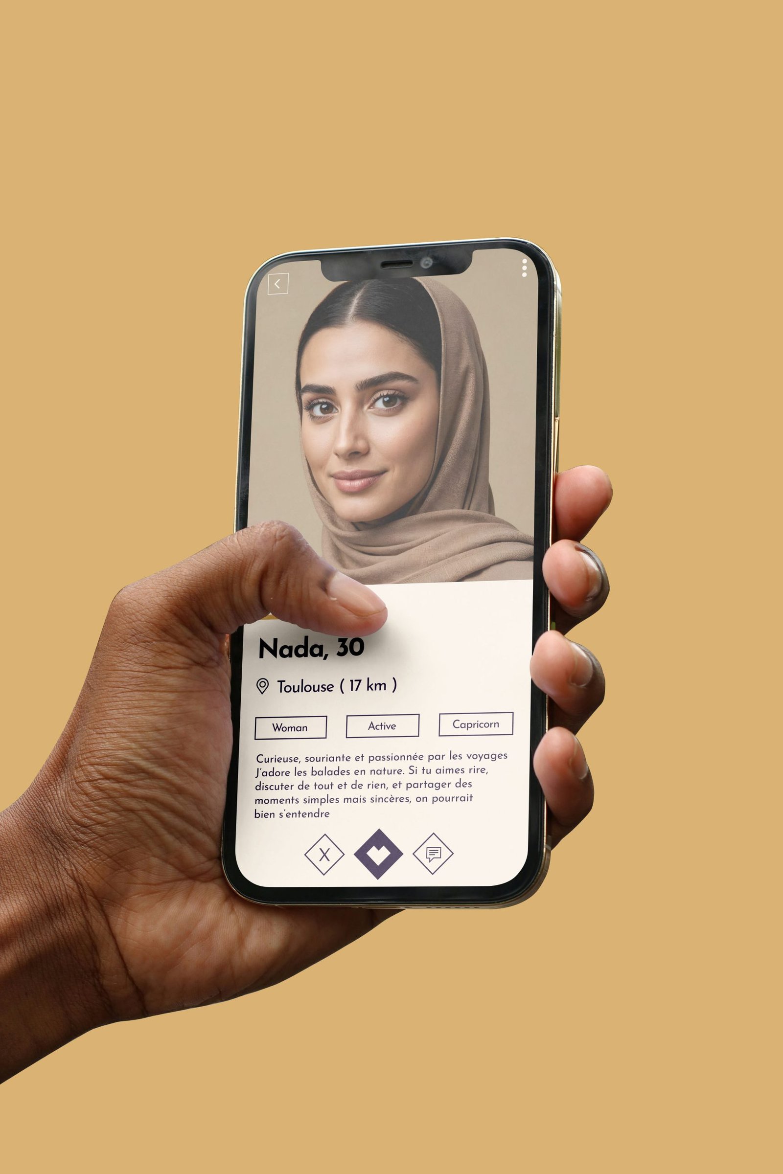 Main tenant un smartphone affichant un profil Golden Alliance